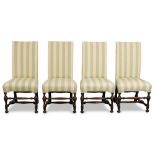 (set of 4) A group of William and Mary style High back dining chairs, the back and seat having