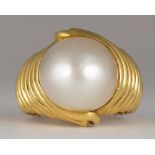 Mabe cultured pearl, 18k yellow gold ring Featuring (1) mabe cultured pearl, measuring approximately