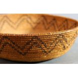 A California Native American Indian Mono Lake Paiute basket, the shallow bowl with two bands of
