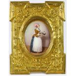 A Meissen hand painted porcelain plaque of La Belle Chocolatiere, mid-19th century, after the pastel