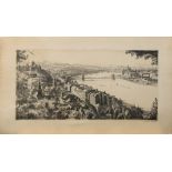 Etching of European City, signed indistinctly in pencil lower right, overall (unframed): 13.75"h x