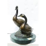 Geoffrey Camp Smith (American b. 1961), Two Geese, 1991, bronze sculpture atop a marble base,