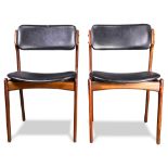 (lot of 2) Erik Buck for Domus Danica Danish Modern rosewood chairs, each having a black leather