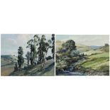 (lot of 2) Albert Jacobsen (American, 1891-1967), Untitled (Petaluma Foothills), watercolor and