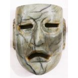 Pre-Columbian Olmec style jade mask, 8.25"h x 7"d