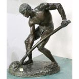 Alfred Boucher (French, 1850-1934), "Le Terrassier," bronze sculpture with green patina, signed