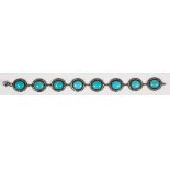 Turquoise, diamond, blackened silver bracelet Featuring (8) oval turquoise cabochons, measuring