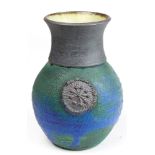 James Lovera (1920-2015) vase, the tapered form having a blue glaze centered with a geometric