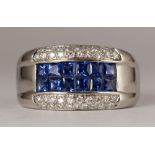 Sapphire, diamond, platinum ring Featuring (12) French-cut sapphires, weighing a total of