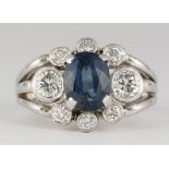 Sapphire, diamond, 14k yellow gold ring Featuring (1) oval-cut sapphire, weighing approximately 2.20