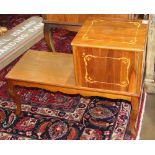 Pair of Louis XVI style marquetry decorated end tables, 27"h x 36"w x 14.5"d