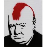 Banksy (British, b. 1974) "Dismaland, Churchill," spray paint on canvas, 2015, overall (unframed):