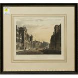 "University and Queen's College, High Street," etching with aquatint in colors, after drawing by