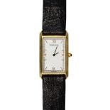 Tiffany & Co. 18k yellow gold, leather wristwatch Dial: rectangular, applied gold baton hour