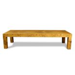 (lot of 2) Milo Baughman for Thayer Coggin book matched veneered olivewood sofa, having three