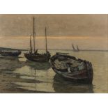 Wilhelm Hambuchen (German, 1869-1939), Untitled (Coastal Scene with Beached boats), oil on canvas,