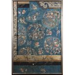 (lot of 2) Two Chinese embroideries, one depicting ladies in a garden scene, the other with floral