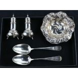 (lot of 5) Lot of sterling silver table articles: (2) Frank Whiting George II footed shakers; an Art