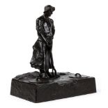An Adolf Pohl (Austrian, 1872-1930) figural bronze inkwell, depicting a laborer gazing downward,