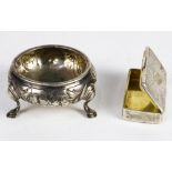 (lot of 2) 19th century European hallmarked silver: a footed open salt 2.5"d and a snuff box with