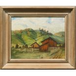 Ola Mae Whyman Wentworth (American, 1905-1984), Farm House, oil on canvas board, signed lower right,