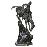 After Frederic Remington (American, 1861-1909), "The Mountain Man," bronze sculpture on marble base,