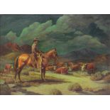 Harris Shelton (American, 1896-1976), Cowboy on Horseback, oil on canvas, signed lower left, canvas: