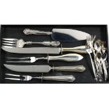 (lot of 20) Asssembled sterling handled four piece carving set, one pair by Towle; sterling