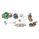 Collection of multi-stone, silver metal jewelry including 1) pair of inlaid mother-of-pearl,