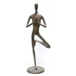 Yoga Pose, bronze sculpture, monogrammed on base, 20th century, overall: 11"h x 3.75"w x 3"d