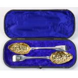 (lot of 2) A George IIII pair gilt wash sterling berry spoons, WIlliam Eley, William Fearn and