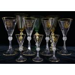 (lot of 10) Venetian stemware group, consisting of (3) colored glasses with blown glass stems, (4)