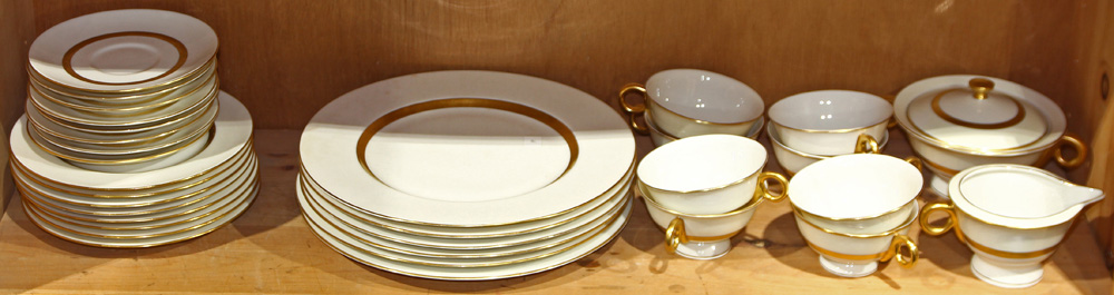 One shelf with a Haviland Gotham china set comprising (6) dinner plates; (8) salad plates; (8)