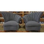 Pair of contemporary lounge chairs, after Vladimir Kagan, each having channel velvet backs and