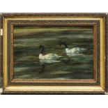 Attributed to Arthur Fitzwilliam Tait (American, 1819-1905), Geese in a Pond, oil on panel, bears