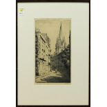 European School (early 20th century), "Oxford," etching, pencil signed indistinctly lower right,