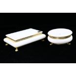 (lot of 2) Neoclassical style white stone lidded boxes, one having a rectangular form, the other