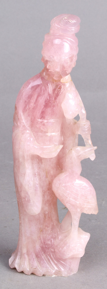 (Lot of 3) Three Chinese hardstone carvings, a pair of rose quartz figures of lady and bird, - Image 6 of 17