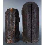 (lot of 2) Buddhist portable shrines, two side panels open, showing Buddha to the center and other
