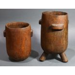 (lot of 2) A grouping of South African Zulu milking pails, laboriously carved out wooden pails,
