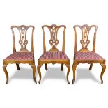 (lot of 3) Continental Provincial side chairs, each having a pierced splat above cabriole legs, 37.
