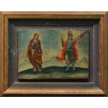 Continental School (19th century), The Annunciation, oil on panel, unisgned, overall (with frame):