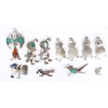 Collection of turquoise, imitation turquoise, coral, enamel, sterling silver, silver, metal bird
