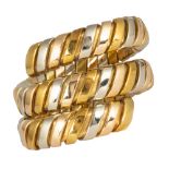 Bulgari 18k tricolor tubogas ring The 18k yellow, white and rose gold tubogas, measures