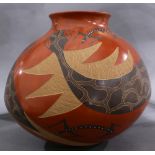 A Large Southwest Native American Indian modern olla, signed Lupo Soto, with incised snakes and