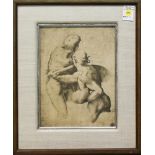 Two Nude Figures, lithograph after an Old Master drawing, artist's monogram lower right corner,