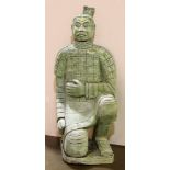 A Chinese huge hardstone carving figure, in the style of terracotta warrior in Qin dynasty, 40"h