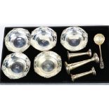 (lot of 10) (6) Whiting sterling nut bowls date coded 1907; (3) miniature weighted trumpet vases,