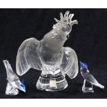 (lot of 3) A Lalique France crystal group, the first depicting a cockatoo, with head turned back and