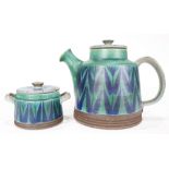 (lot of 2) Danish Modern Thomas Toft art pottery group, each having cobalt blue decoration on